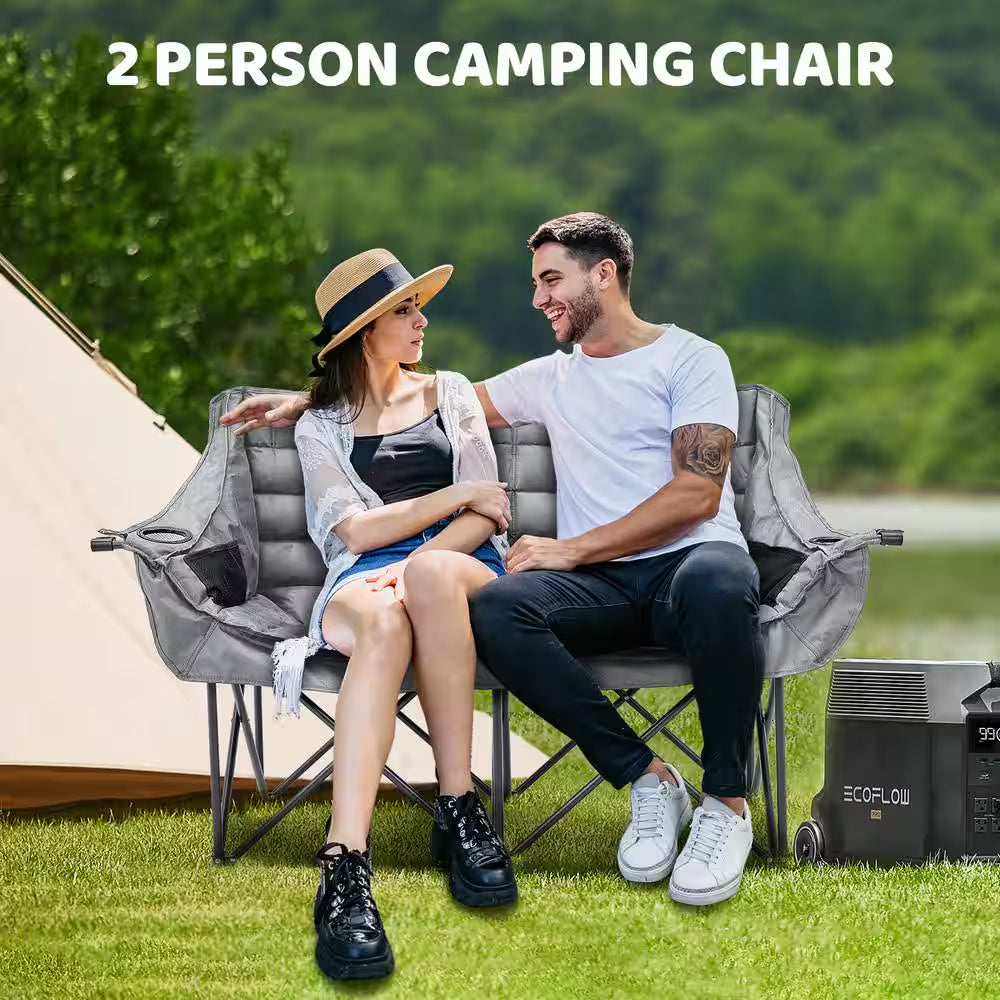 XXXL Oversized 2 Person Fully Padded Camping Chair Heavy Duty Portable Folding Lawn Chair Patio Chair 600 Lbs. Capacity