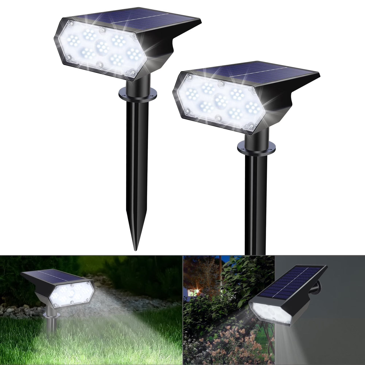 Solar Lights Outdoor, 2 Pack 49 LED Super Bright Solar Spot Lights with 2 Lighting Mode, Waterproof Solar Powered Landscape Spotlights for Garden Patio Walkway Yard Outdoor Decor, White