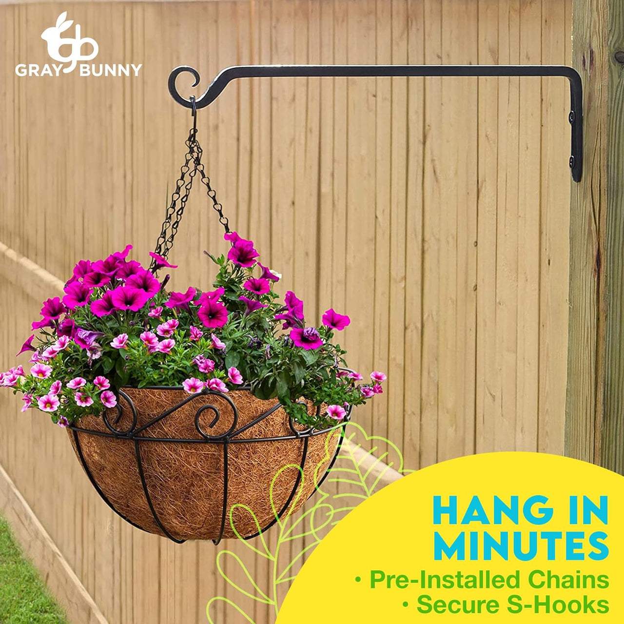 Hanging Planters for Outdoor Plants, 4 Pk, with Coco Liners 