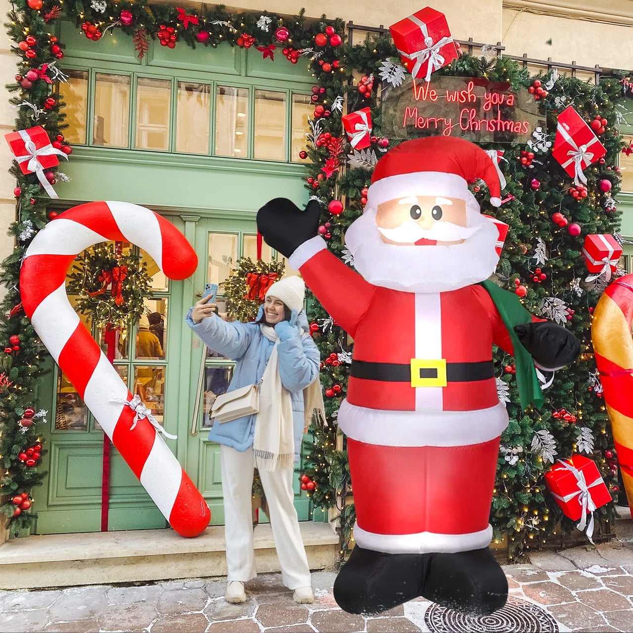 8Ft Christmas Inflatable, Santa Christmas Inflatable Decoration with Build-In Leds for Xmas Party Outdoor Yard Garden Lawn Winter Decor