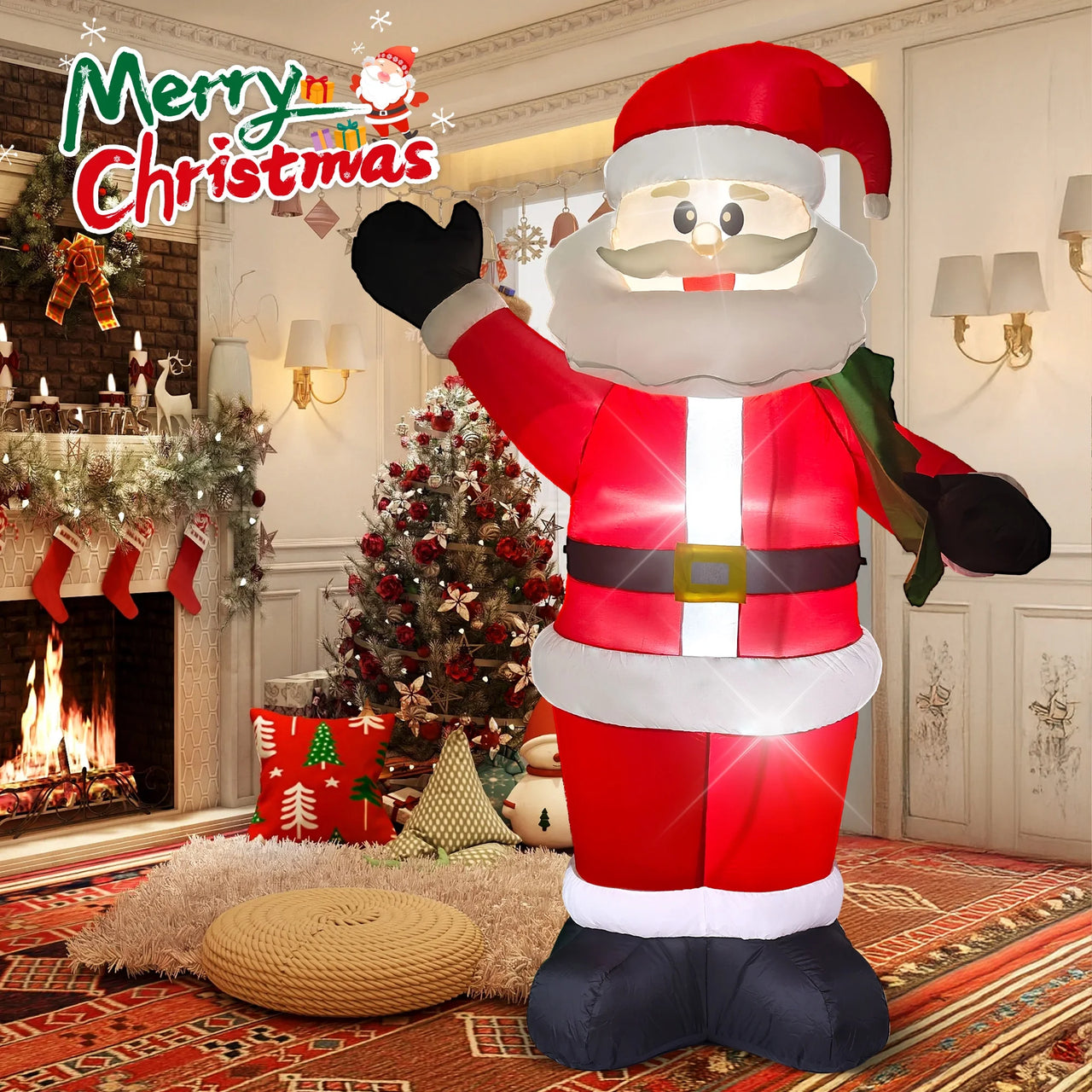 8Ft Christmas Inflatable, Santa Christmas Inflatable Decoration with Build-In Leds for Xmas Party Outdoor Yard Garden Lawn Winter Decor