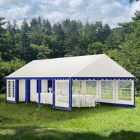 Thumbnail for 16 Ft. X 32 Ft. Large Outdoor Canopy Wedding Party Tent in White with Blue Stripes Removable Side Walls
