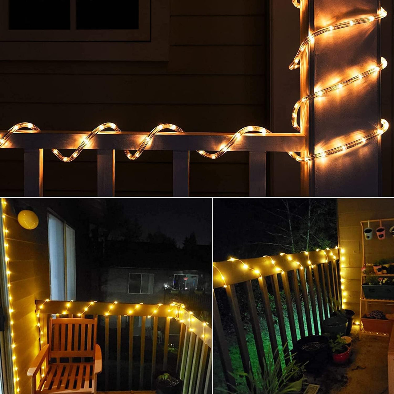 Solar Rope Light 33FT 100L IP65 Weatherproof Outdoor LED Copper Fairy String Tube Lights for Party Garden Porch Yard Home Wedding Vacation Daily Holiday Tree Decoration Lighting (Warm White)