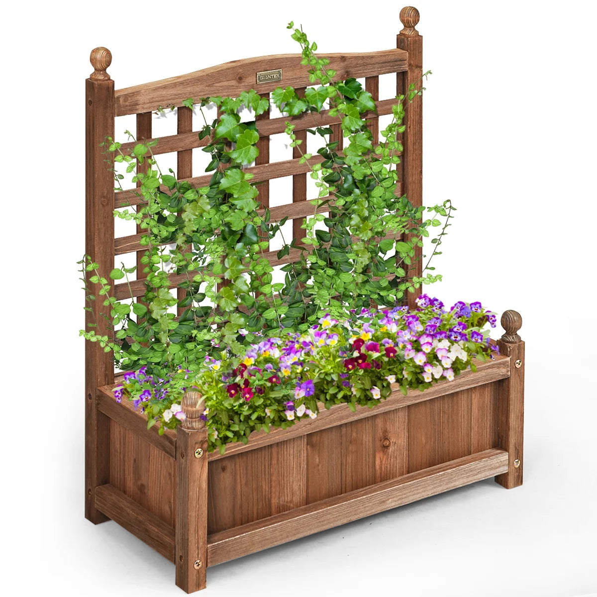 Solid Wood Planter Box with Trellis Weather-Resistant Outdoor 25''X11''X30''