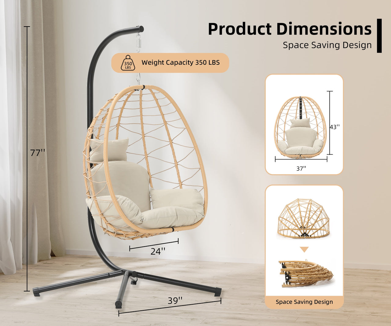 Indoor Outdoor Swing Egg Chair with Stand