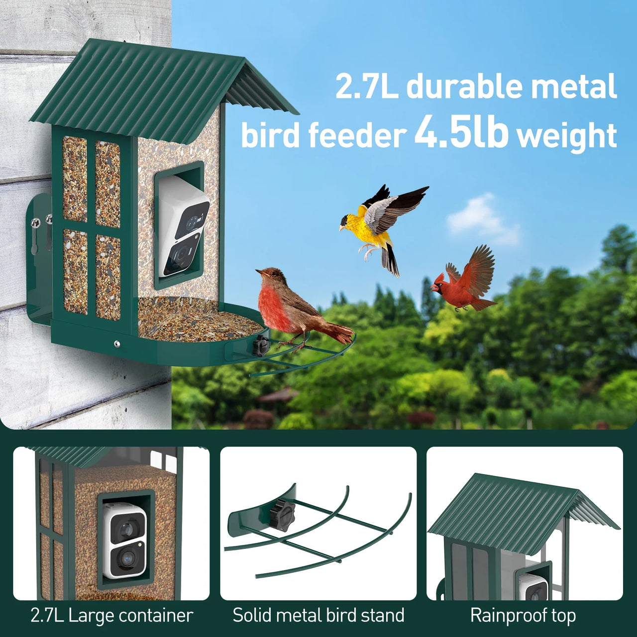  Smart Bird Feeder Camera with AI Identify Bird Species, Live View