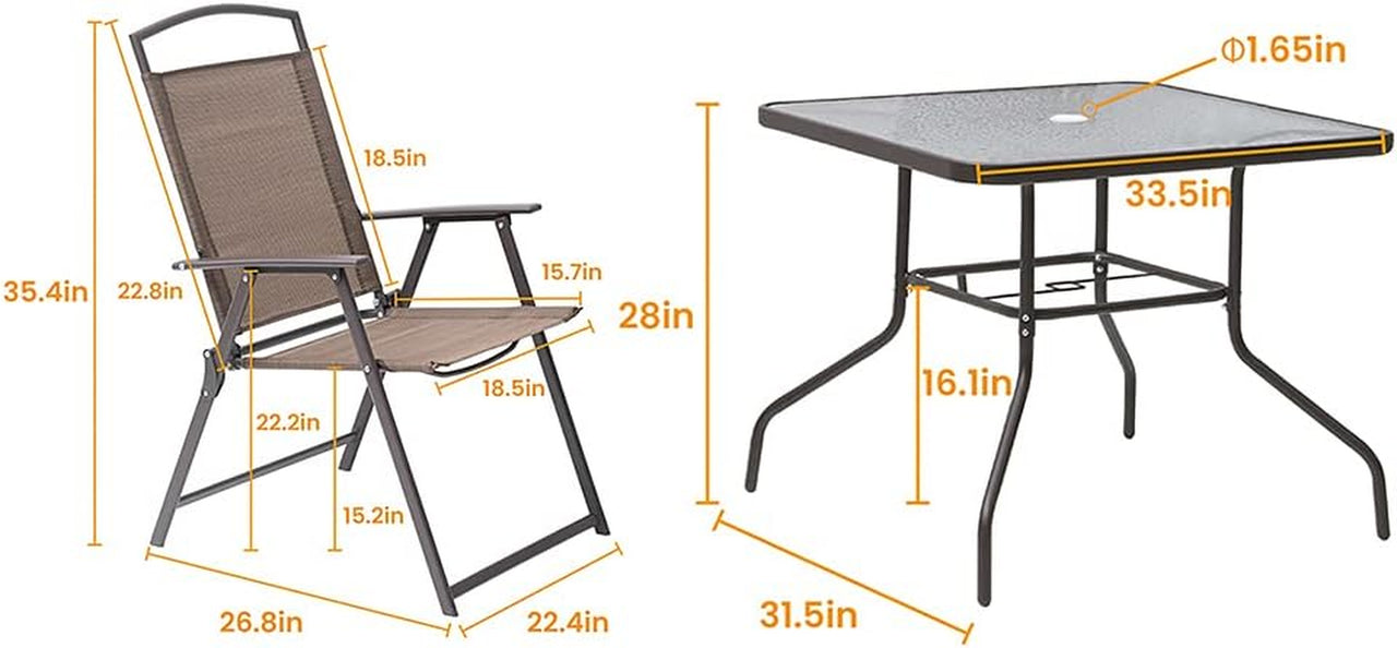 Patio Dining Set with 4 Folding Chairs and Table 5 Piece