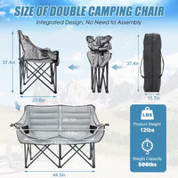 Thumbnail for XXXL Oversized 2 Person Fully Padded Camping Chair Heavy Duty Portable Folding Lawn Chair Patio Chair 600 Lbs. Capacity
