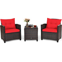 Thumbnail for 3 Pieces Rattan Patio Furniture Set With Washable Cushion
