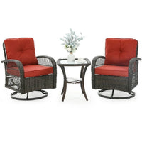 Thumbnail for 3 Pieces Patio Furniture Set, Outdoor Swivel Gliders Rocker, Glass Top Side Table (Red)