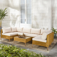 Thumbnail for 7-Piece Wicker Patio Furniture Set, Patio Furniture Set with Water Resistant Thick Cushions and Coffee Table, Beige