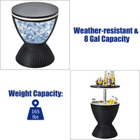 Thumbnail for Cool Bar Table, 8 Gallon Beer and Wine Cooler, Rattan Style Outdoor Cocktail Patio Bar Tables, Height Adjustable, 3-In-1 Ice Cooler with Drainage Plug for Deck Pool Party (Black)