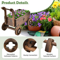 Thumbnail for Decorative Wagon Cart Plant Flower Pot Stand Wooden Raised Garden Planter Box