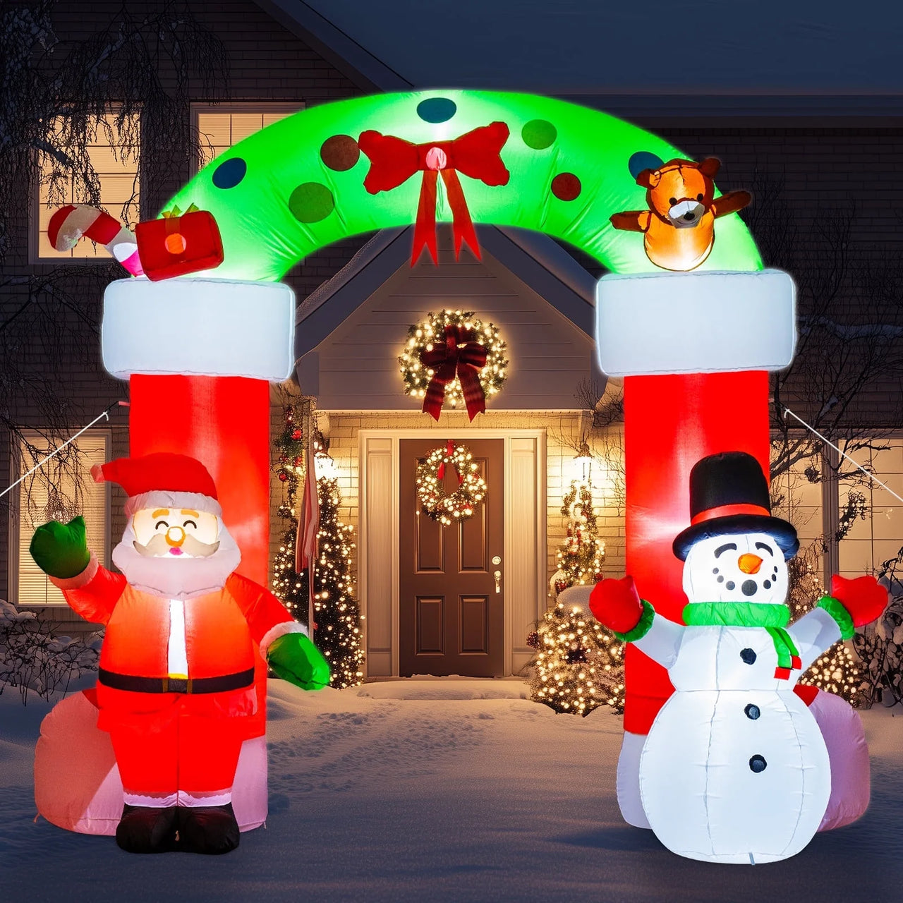 8.2Ft Christmas Inflatables Archway with Santa & Snowman, Christmas Arch Blow up Yard Decorations and Built-In LED Lights for Party Indoor, Outside, Garden, Lawn