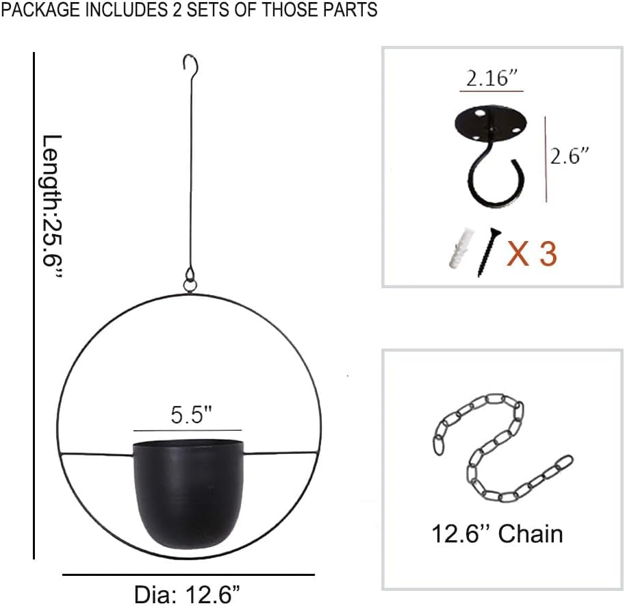 Hanging Planters for Indoor and Outdoor Plants with Hooks & Chains 2 Pcs 