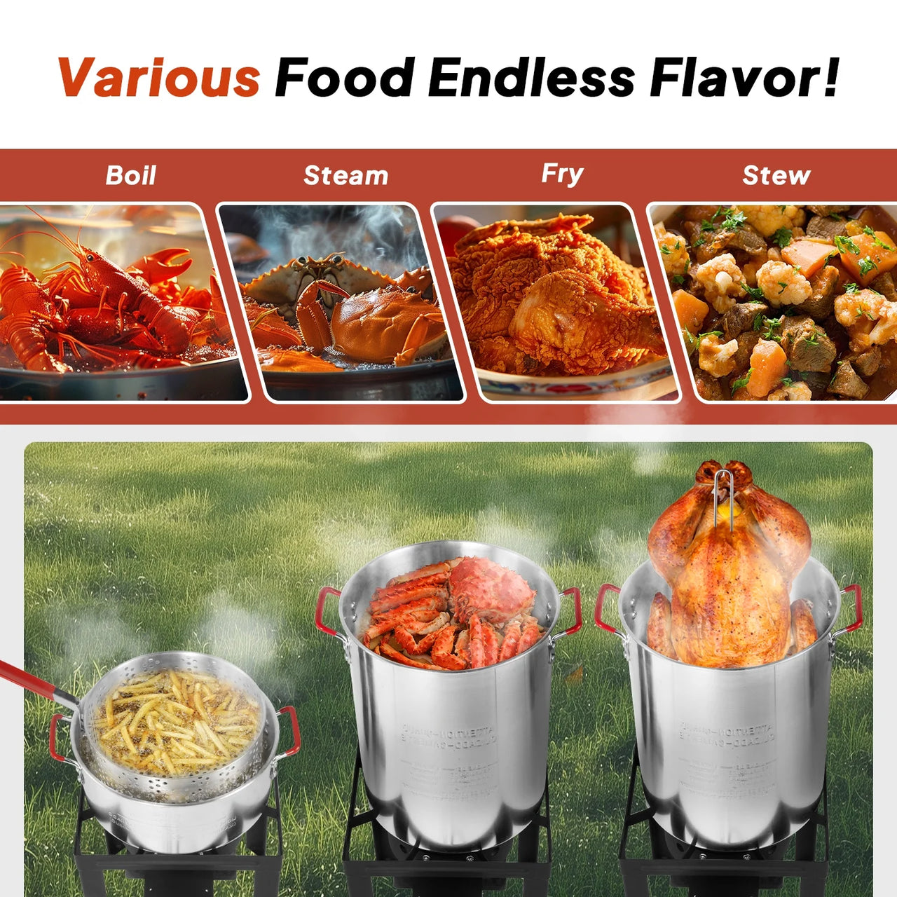 30QT & 10QT Outdoor Turkey Fryer | Seafood Boil Pot | Cover & Skimmer Included | 50,000BTU Propane Burner | Aluminum Deep Fryer Pot with Basket | Crab, Seafood & Crawfish Boiler