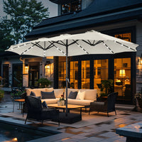 Thumbnail for 15Ft Double-Sided Solar Patio Umbrella with Base (Included) Large Outdoor Umbrella with Solar Lights - Ivory