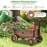 Thumbnail for Decorative Wagon Cart Plant Flower Pot Stand Wooden Raised Garden Planter Box