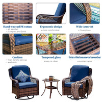 Thumbnail for Rattan Swivel Rocking Chairs 3 PC Patio Conversation Set, Outdoor Bistro Set Lawn Garden with 2 Cushioned Chairs & 1 Side Table