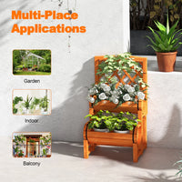 Thumbnail for 2-Tier Wooden Raised Garden Bed Container W/2 Cylindrical Planter Boxes & Trellis