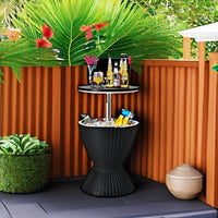 Thumbnail for Cool Bar Table, 8 Gallon Beer and Wine Cooler, Rattan Style Outdoor Cocktail Patio Bar Tables, Height Adjustable, 3-In-1 Ice Cooler with Drainage Plug for Deck Pool Party (Black)