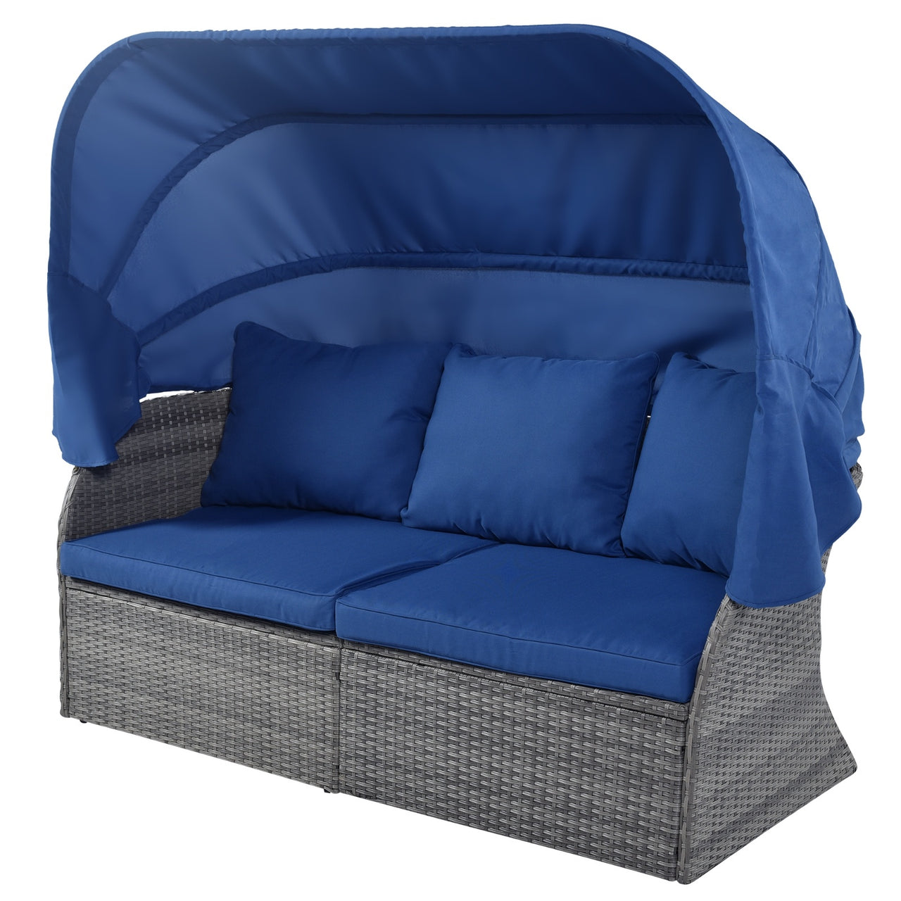 U Style U STYLE Patio Furniture Set Daybed W Retractable Canopy Wicker ...