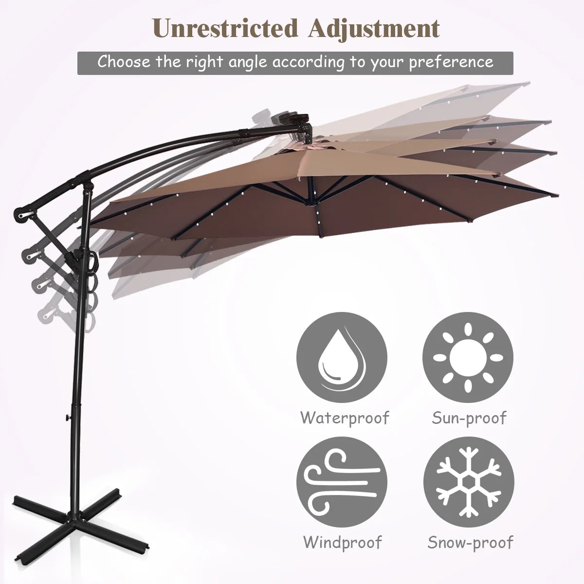 90" Brown Cantilever Patio Umbrellas, LED Lights