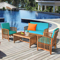 Thumbnail for Outdoor Acacia Wood Sofa Set W/Water Resistant Cushions 